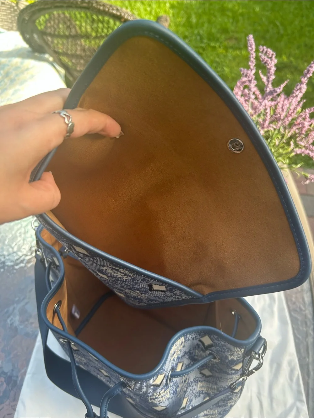 MCM Denim Visetos Dessau Navy Bucketbag Shoulder Bag & Crossbody Purse